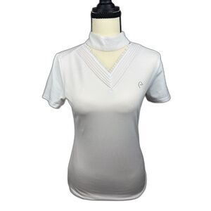 Equithème Equestrian Show Shirt XS White Pleated Bib Competition Top